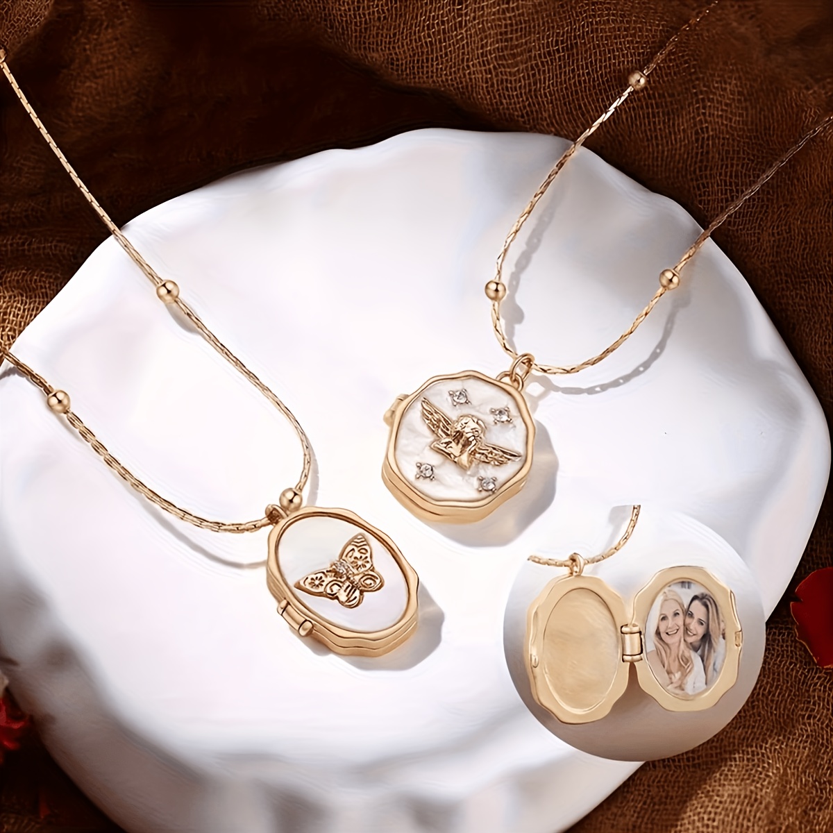 Custom Oval Photo Box Necklace with Angel Wings, Gift for Friends